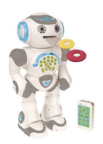 lot 2618 image: LEXiBOOK Powerman Max - Remote Control Walking Talking Toy Robot STEM Programmable Dances Sings Telling 10,000 Stories 300 Learning Quiz Shooting Discs and Voice Repeat for Kids 4 - ROB80EN, White