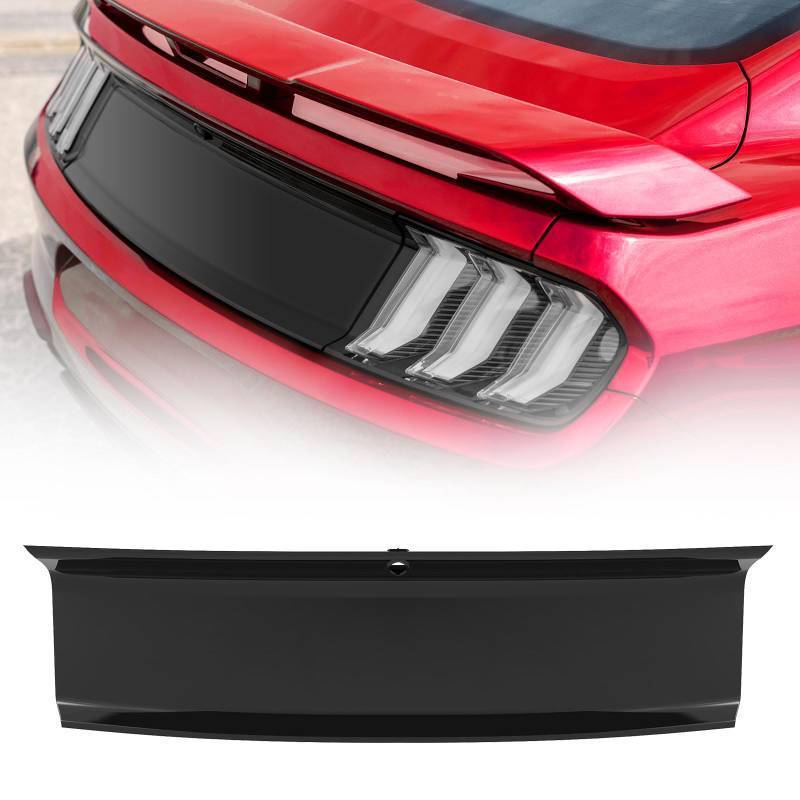 lot 2853 image: LitMiRaCle Rear Decklid Panel Trim Compatible with Ford Mustang 2015-2022, Mustang External Accessories Trunk Center Cover Panel Trim (Shiny Black) - Retail $80.99