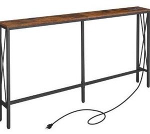 lot 1555 image: ELYKEN 7.9�� Console Table with Power Outlet, 7.9 Dx63 Wx31.5 H Sofa Table for Living Room, Long Slim Entryway Table with 6.5�� Extension Cord, Rustic Brown Skinny Couch Table with Metal Frame
