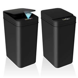 lot 1562 image: jinligogo 2Pack Bathroom Small Trash Can with Lid, 2.2 Gallon Touchless Automatic Garbage Can Slim Waterproof Motion Sensor Smart Trash Bin for Bedroom, Office, Living Room (Black)