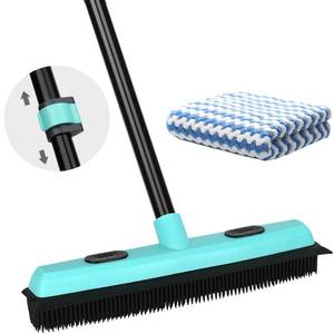 lot 1571 image: Rubber Broom Carpet Rake for Pet Hair Removal, Fur Remover Broom with 59 Telescoping Long Handle, Pet Hair Broom with Squeegee for Carpet, Hardwood Floor, Tile
