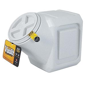 lot 1573 image: Gamma2 Vittles Vault Stackable Dog Food Storage Container With Airtight Lid, Up to 35-40 Pounds Dry Pet Food Storage,Off-white, Made in USA