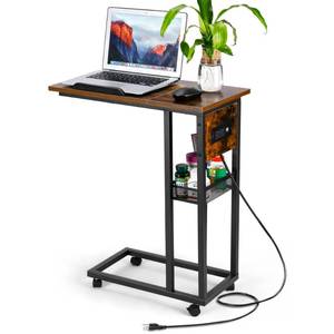 lot 1577 image: ORGXpert C Shaped End Table with USB Ports and Outlets, Narrow Side Table with Ergonomic Height Adjustable Laptop Stand,Side Table with Charging Stati