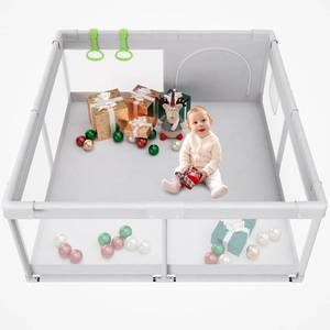 lot 1586 image: Fodoss Baby Playpen, Playpen for Babies & Toddlers, 47x47 Small Baby Play Pen,Toddler Playpen for Apartment,Play Yard for Baby,Baby Activity Play Fence, Extra Large Baby Playard, 47x47 Light Grey