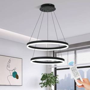 lot 1587 image: XGZL � LIGHTING 2-Rings Modern LED Chandelier Black for Dining Room, Dimmable Pendant Lighting with Remote Control Circular Flush Mount High Ceiling Light for Bedroom Living Room Foyer, 3000K-6500K