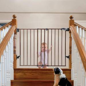 lot 1592 image: Babelio 26-43 No Bottom Bar Baby Gate for Babies, Elders and Pets, 2-in-1 Auto Close Dog Gate for The House, Stairs and Doorways, Safety Pet Gates with Large Walk Thru Door, Black Wood Pattern