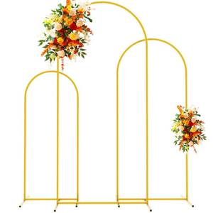 lot 1593 image: Putros Metal Arch Backdrop Stand Gold Wedding Arch Stand Set of 3 (6FT5FT4FT) Square Arched Frame for Birthday Party Ceremony Outdoor Indoor Celebration Decoration