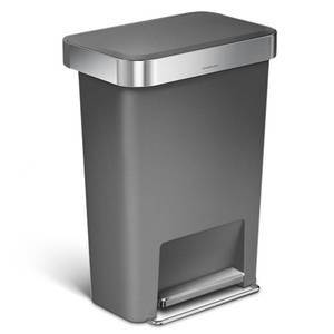 lot 1599 image: simplehuman 45 Liter  12 Gallon Rectangular Kitchen Step Trash Can with Soft-Close Lid, Grey Plastic