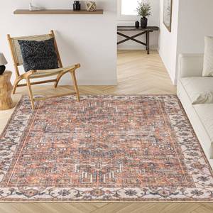 lot 1601 image: Valenrug Washable Area Rug 5x7 - Ultra-Thin Antique Collection, Vintage Stain Resistant Rugs for Living Room Bedroom, Distressed (PeachBlue, 5x7)