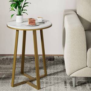 lot 1605 image: Dorriss Round End Tables, Small Side Table White Marble Texture MDF Top,Metal Frame Gold Color, Tall End Table for Bed Room,Coffee Tea End Table for Living Room (White MarbleGold)