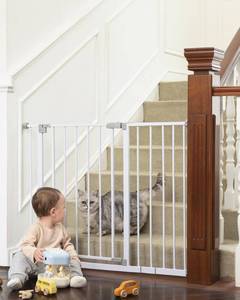 lot 1618 image: InnoTruth 28.9-42.1 Wide Baby Gate for Stairs, 30 Tall Dog Gates for Doorways Expandable One-Hand Open, Easy Walk Through Dual Lock Metal Pet Gates for Dogs, White-Family & Moms Choice Award Winner