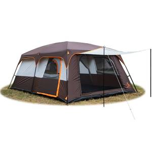 lot 2386 image: KTT Extra Large Tent 12-14 Person,Family Cabin Tent,2 Rooms,Straight Wall,3 Doors 3 Windows with Mesh,Straight Wall,Big Tent for Outdoor,Picnic,Camping,Gathering(Brown)