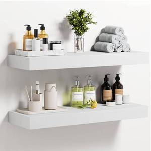 lot 2388 image: AMADA HOMEFURNISHING Floating Shelves, 24 Inch Solid Pine Wall Shelves with Enhanced One-Piece Bracket for Living Room, Bathroom, Bedroom, Kitchen, Office Storage & Organization, Set of 2, White