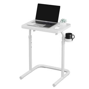 lot 2396 image: JOISCOPE Adjustable TV Tray Table, Folding TV Dinner Tray with Cup Holder, Folding Table with 3 Height for Bed & Sofa, Portable Laptop Table, Easy Assembly (White)