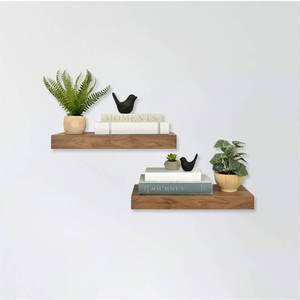 lot 2397 image: MCS Floating Shelf, Room Decor Wooden Shelf, Walnut Woodgrain, 18 x 8 Inch, Set of 2