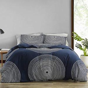 lot 2400 image: Marimekko Comforter Set Smooth Cotton Percale Bedding with Matching Shams, Medium Weight Home Decor, Queen, Fokus Navy
