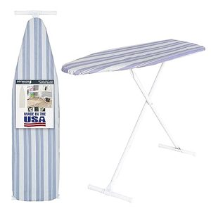 lot 2402 image: Ironing Board Full Size Made in USA by Seymour Home Products (Blue Stripe) Bundle Includes Cover  Pad  Iron Board wSteel T-Legs Adjustable Tabletop up to 36 High Perforated Top for Steam Flow