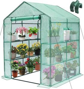 lot 2404 image: Greengro Greenhouse, 56 x 56 x 75 Greenhouses for Outdoors, Durable Green House Kit with Window, Thicken PE Cover, 3 Tiers 8 Shelves, Heavy Duty Walk in Green Houses for Indoor Backyard Outside