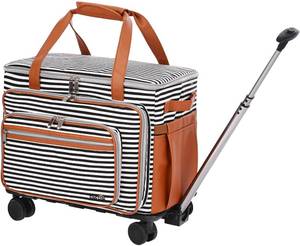 lot 2408 image: FINESUN Sewing Machine Case with Wheels, Foldable Deluxe Rolling Sewing Machine Carrying Bag for Brother, Singer, Bernina and Most Machines,Black and White Stripes (with Wheels)