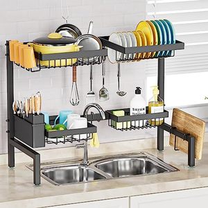 lot 2409 image: SNSLXH��2 Tier 4 Baskets��Over The Sink Dish Drying Rack, 24.8-35.4, Dish Drying Rack for Kitchen, Over Sink Dish Drying Rack for Family Use, Above The Sink Dish Drying Rack