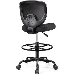 lot 2414 image: Primy Office Drafting Chair, Ergonomic Tall Desk Chair with Adjustable Height and Footrest Ring, Armless Mid-Back Standing Computer Chair Executive Rolling Breathable Mesh Chair for Art Home Office