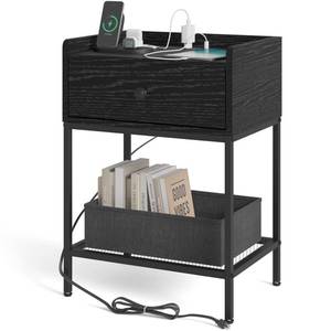lot 2415 image: Y&M Nightstand with Charging Station and USB Ports, Side End Table with Drawer, Modern Bedside Tables Night Stand Storage Shelf for Small Spaces, Bedroom, Living Room - Gray and Black