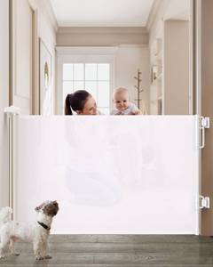lot 2420 image: Cumbor Retractable Baby Gates for Stairs, Family & Moms Choice Awards Winner-Extends up to 55 Wide Mesh Dog Gate for The House, 34 Tall Safety Gates for Doorways,Pet Gate Indoor & Outdoor, White