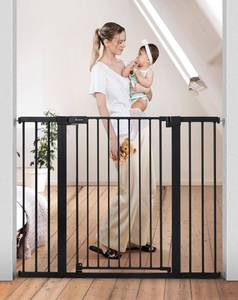 lot 2422 image: COMOMY 36 Extra Tall Baby Gate for Stairs Doorways, Fits Openings 29.5 to 48.8 Wide, Auto Close Extra Wide Dog Gate for House, Pressure Mounted Easy Walk Through Pet Gate with Door, Black