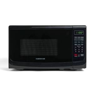 lot 2435 image: Farberware Countertop Microwave 700 Watts, 0.7 Cu. Ft. - Microwave Oven With LED Lighting and Child Lock - Perfect for Apartments and Dorms - Easy Clean Grey Interior, Retro Black