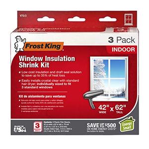 lot 3472 image: Frost King V733H Shrink Window Kit, Indoor, 42 x 62 in, 3 pack