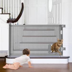 lot 3473 image: GROWNSY Retractable Baby Gates, Pet Gate with Cat Door - 33 Tall, Extends to 55 Wide Dog Gate for Stairs, Mesh Baby Gate with Door for CatsSmall Dogs, Easy Install for Doorways, Indoor &Outdoor
