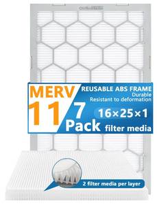 lot 3500 image: OlitAir 16x25x1 MERV 8 Air Filter,AC Furnace Air Filter,Reusable ABS Plastic Frame, 7 Pack Replaceable Filter Media (Actual Size 15 34 x 24 34 x 34)