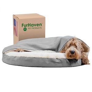 lot 3505 image: Furhaven 35 Round Orthopedic Dog Bed for LargeMedium Dogs w Removable Washable Cover, For Dogs Up to 50 lbs - Sherpa & Suede Snuggery - Gray, 35-inch