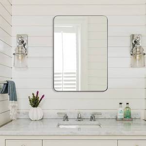 lot 3507 image: ANDY STAR Brushed Nickel Mirror for Wall, 20��x28�� Silver Rectangle Bathroom Mirror, Modern Metal Mirror in Rounded Corner Stainless Steel Frame, 1���� Deep Set Design Hangs Horizontal Or Vertical