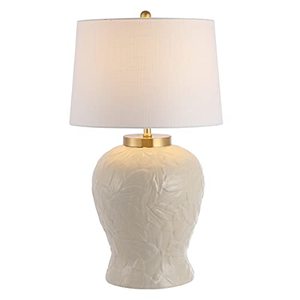 lot 3511 image: JONATHAN Y JYL6617A Regency Palm Leaf 31.5 CeramicMetal Bohemian LED Table Lamp French Country Transitional Bedside Desk Nightstand Lamp for Bedroom Living Room Office College Bookcase, Cream