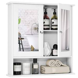 lot 3546 image: Tangkula Bathroom Cabinet, Wall Mount Storage Cabinet with Double Mirror Doors, Wood Medicine Cabinet(White)
