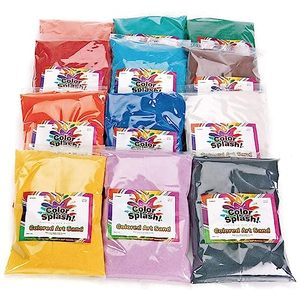 lot 3555 image: S&S Worldwide Art Sand Assortment. For Sand Art Layering in Bottles, Decorating Adhesive Sand Art Pictures, Fun Colors of Fine Sand in 2lb Bags - 24 Total lbs Blue,Green,Orange,White, Pack of 12