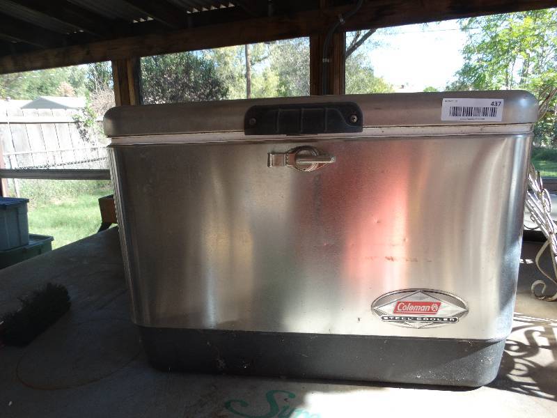 lot 437 image: Steel 75th anniversary coleman cooler.