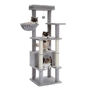 lot 1560 image: PEQULTI 54 Inches Multi-Level Cat Tree Cat Tower for Large Cats with Sisal-Covered Scratching Post, Cozy Cat Condo, Cat Hammock and Wide Top Perch for Indoor Cats Grey