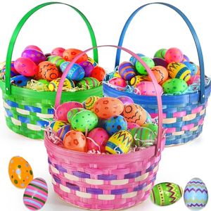 lot 1561 image: Large Easter Basket for Kids, 3 Pack Bamboo Woven Easter Basket with Easter Grass for Boys Girls, Empty Easter Egg Hunting Bucket with Handles, Cute Easter Decorations, Easter Toys Gift for Kids