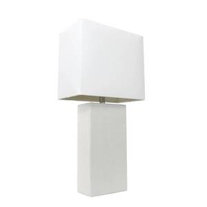 lot 1577 image: Elegant Designs LT1025-WHT Modern Leather Table Lamp with White Fabric Shade, White