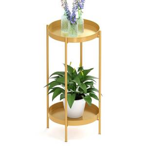 lot 1578 image: OVICAR Plant Stand Indoor Outdoor - Flower Pot Holder Metal Plant Rack Organizer, 2 Tiers Tall Plant Display Storage Shelf Table For Home Garden Patio Bathroom Office Living Room Balcony Corner (gold)