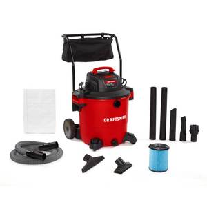 lot 1599 image: CRAFTSMAN CMXEVBE17656 20 Gallon 6.5 Peak HP WetDry Vac with Cart, Heavy-Duty Shop Vacuum with Attachments