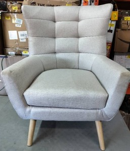 lot 1612 image: Grey Chair With Light Brown Wooden Legs. Sits 18In Off The Ground
