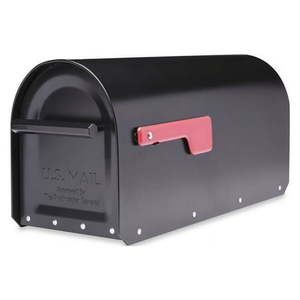 lot 2293 image: Architectural Mailboxes Sequoia Modern Galvanized Steel Post Mount Black Mailbox