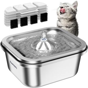 lot 2301 image: Cat Water Fountain Stainless Steel 4L140oz Pet Fountain Water Bowl Indoor, Automatic Dog Drinking Dispenser, Cat Feeding Watering Supplies, Metal Kitty Waterer Fountain, 6 Replacement Filters