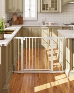 lot 2308 image: Cumbor 29.7-46 Baby Gate for Stairs, Moms Choice Awards Winner-Auto Close Dog Gate for the House, Easy Install Pressure Mounted Pet Gates for Doorways, Easy Walk Thru Wide Safety Gate for Dog, White