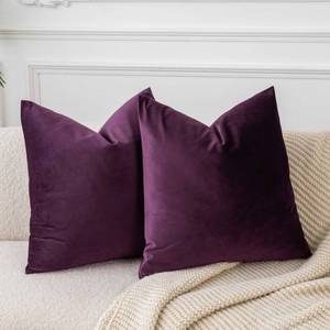 lot 2310 image: JUSPURBET Eggplant Purple Euro Velvet Throw Pillow Covers 28x28 inch Set of 2 for Living Room Couch Sofa Bedroom Decorative Square Solid Soft Cushion Cases with Invisible Zipper