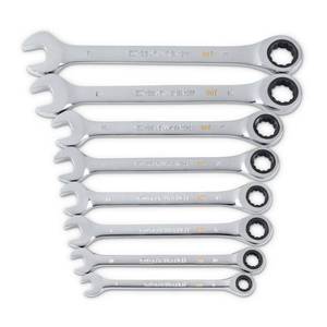 lot 2353 image: SAE 90-Tooth Combination Ratcheting Wrench Tool Set with Tray 8 Piece (Missing One)