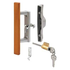 lot 2354 image: Diecast with Wood Handle Gray Patio Door Handle Tee Lock Keyed